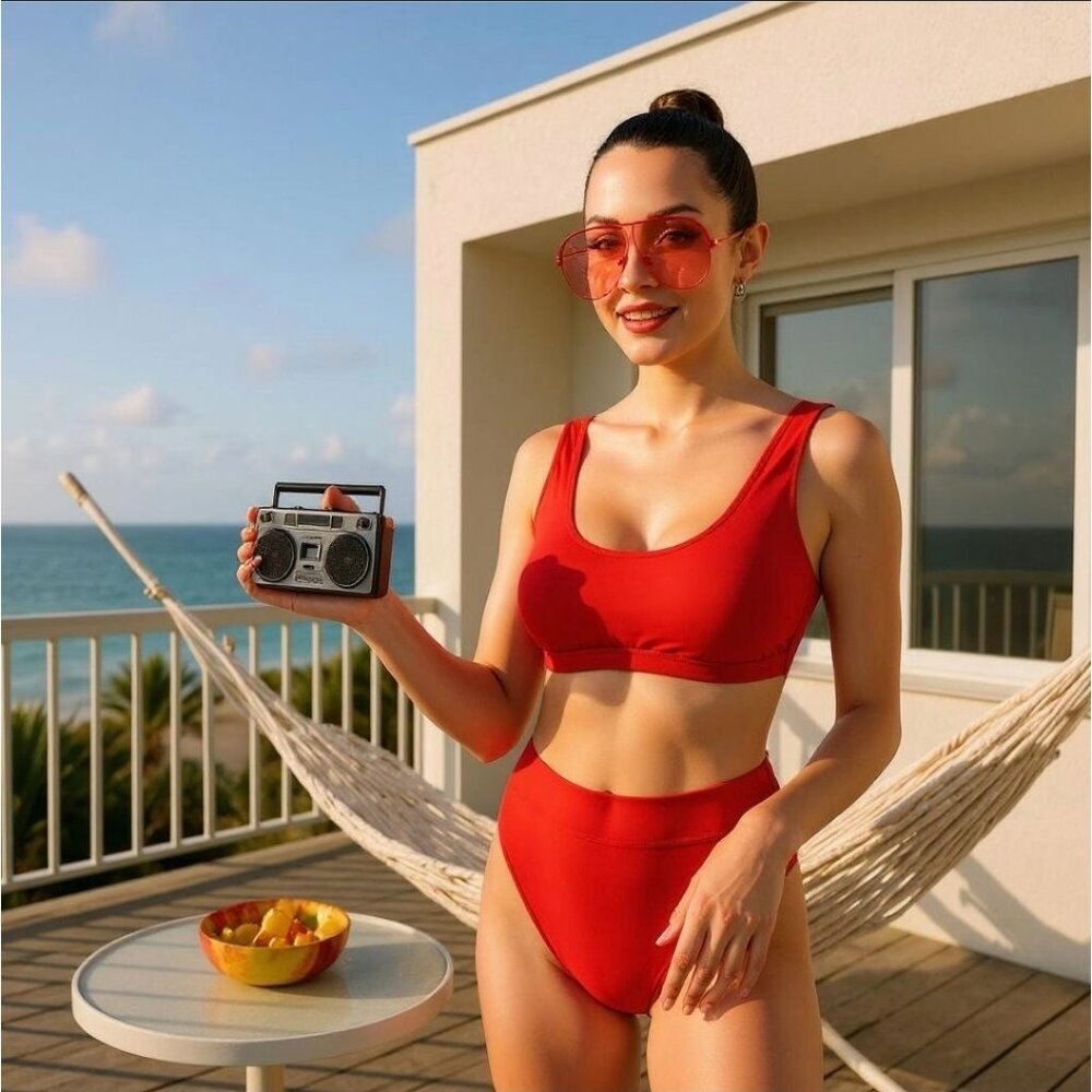Dippin’ Daisy’s ✦ Bikini Top S ✦ Red Poppy Scoop Neck Elastic Band Festival Swim